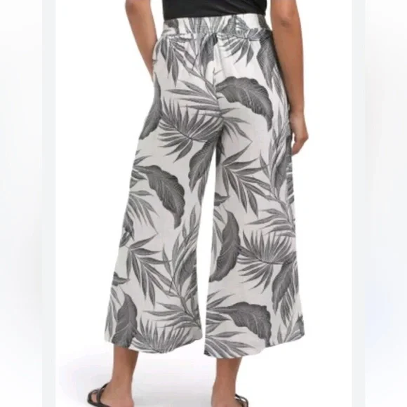 Tahari Black and Tan tropical print Wide Leg linen pants XL - Picture 9 of 9